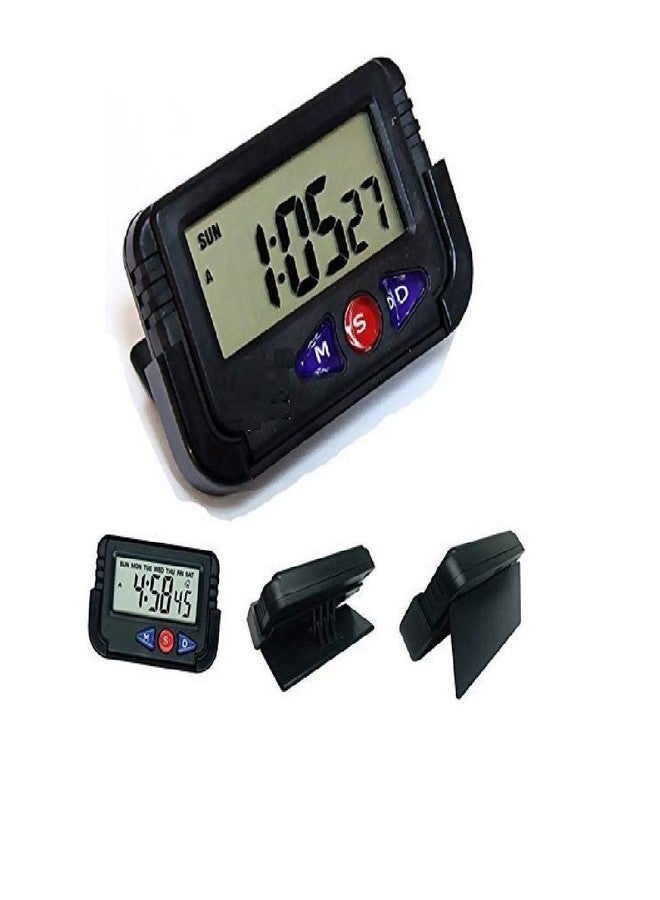 icall Mini Digital Car Dashboard Office Desk Alarm Table Clock and Stopwatch with Flexible Stand Digital Watch, Black | Desk Clock | Small Clock | Small Watch | - Image 1