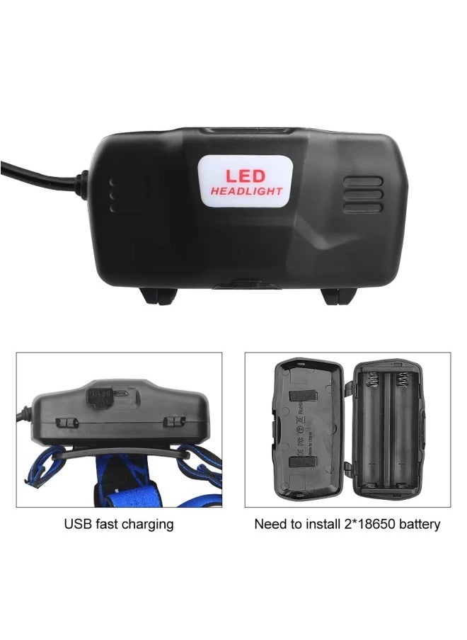 الدليبن مصباح أمامي LED قابل لإعادة الشحن، مصباح أمامي USB فائق السطوع مع 3 أوضاع ومصابيح أمامية قابلة للتكبير والتصغير مقاومة للماء للجبين، مصباح أمامي ذكي الاستشعار، مع حبة مصباح T6، مصابيح أمامية قابلة للتعديل بزاوية 90 درجة للتخييم والمشي لمسافات طويلة والصيد وصيد الأسماك وإصلاح السيارات  - Image 3