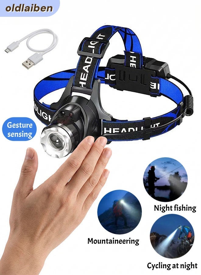 oldlaiben LED Headlamp,Rechargeable Head Light,USB Headlamp,Sensing Headlamp,360° Adjustable Angle,Headlight Flashlight with 3 Modes Waterproof,Motion Sensor,Headlight for Fishing,Camping,Hiking - Image 1