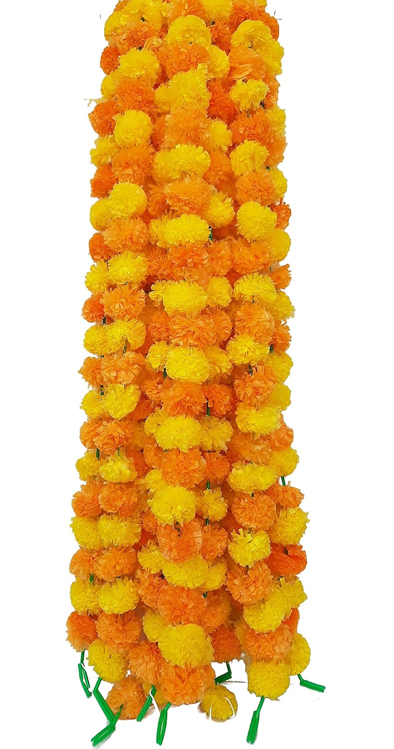 GT Gloptook Artificial Marigold FlowerPhool Mala 10 Mala Yellow Orange 4549 fit Approx - Image 3