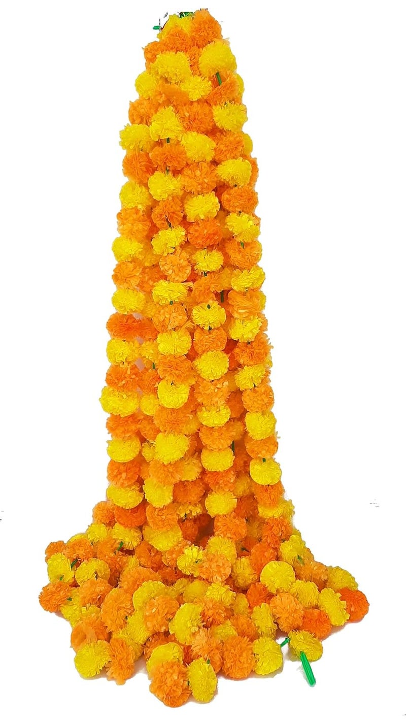 GT Gloptook Artificial Marigold FlowerPhool Mala 10 Mala Yellow Orange 4549 fit Approx - Image 1
