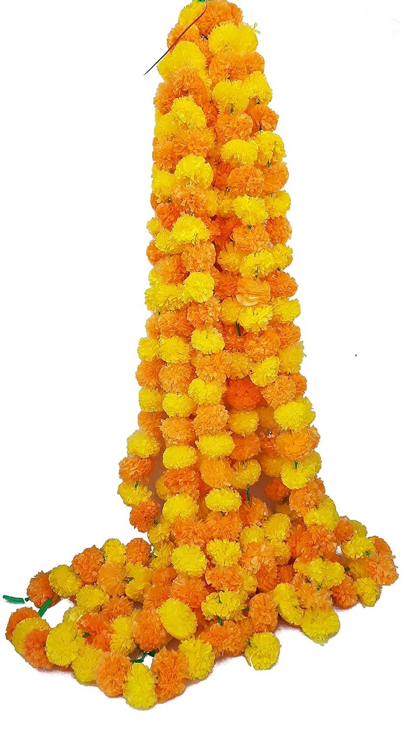 GT Gloptook Artificial Marigold FlowerPhool Mala 10 Mala Yellow Orange 4549 fit Approx - Image 2