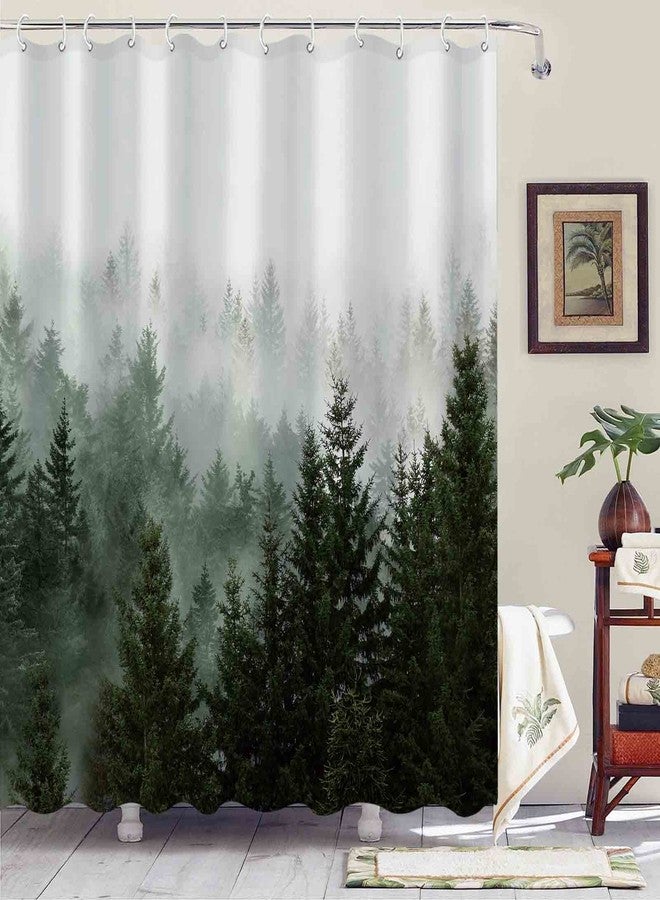Aipon Green Misty Forest Shower Curtain Nature Tree Shower Curtain Set Dark Green Fabric Waterproof Shower Curtains for Bathroom Decor with 12 Hooks (72'' × 72'', Green4) - Image 2
