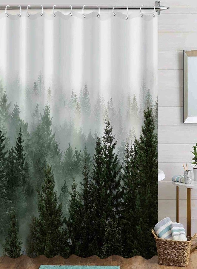 Aipon Green Misty Forest Shower Curtain Nature Tree Shower Curtain Set Dark Green Fabric Waterproof Shower Curtains for Bathroom Decor with 12 Hooks (72'' × 72'', Green4) - Image 1