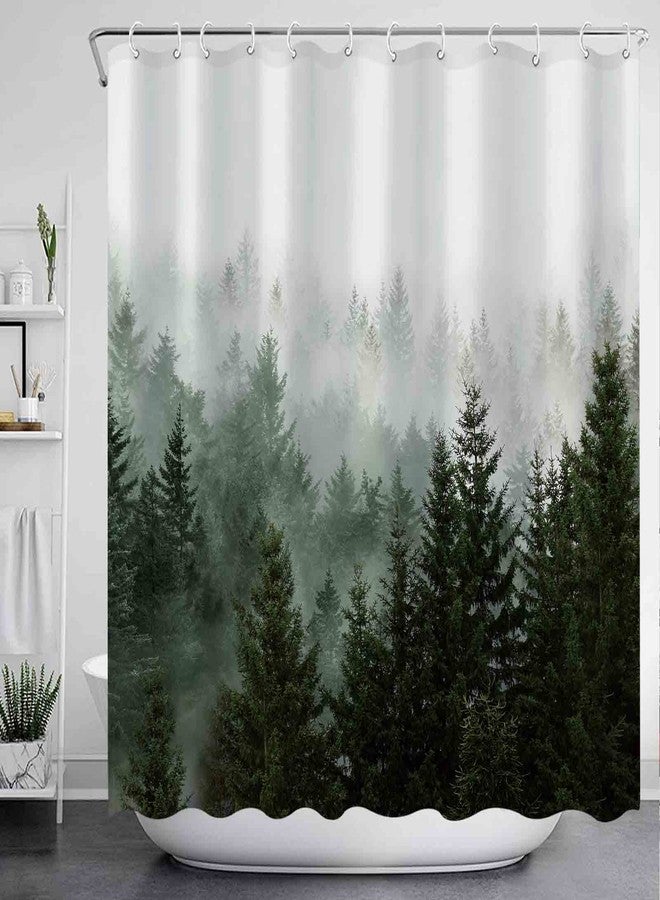 Aipon Green Misty Forest Shower Curtain Nature Tree Shower Curtain Set Dark Green Fabric Waterproof Shower Curtains for Bathroom Decor with 12 Hooks (72'' × 72'', Green4) - Image 4