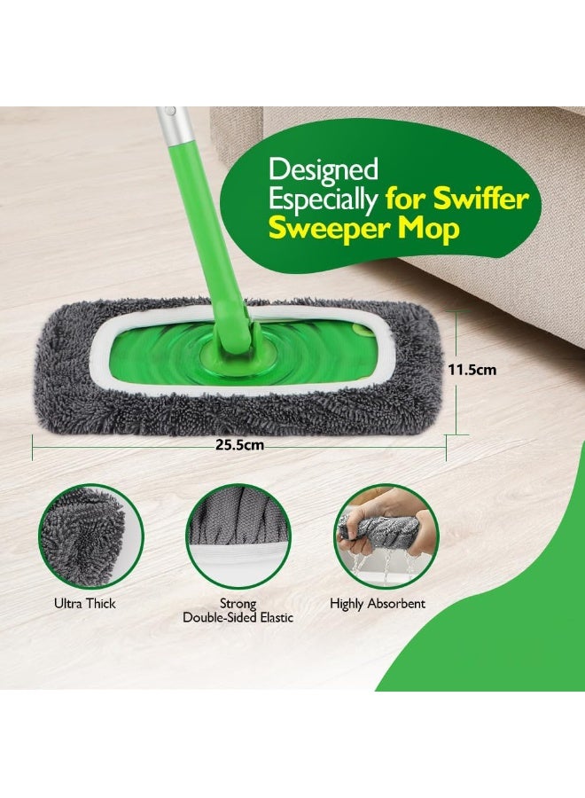 2 Pack Washable Sweeper Pads, Reusable Cotton Mop Refills Eco-Friendly Mop Pad, Wet And Dry Use, Replacement Durable Dust Mop Covers, Multipurpose Floor Cleaning Pads Cotton Mop Refills for Swiffer, Thickened Coral Fleece ,Grey (Mop Not Included) - Image 2