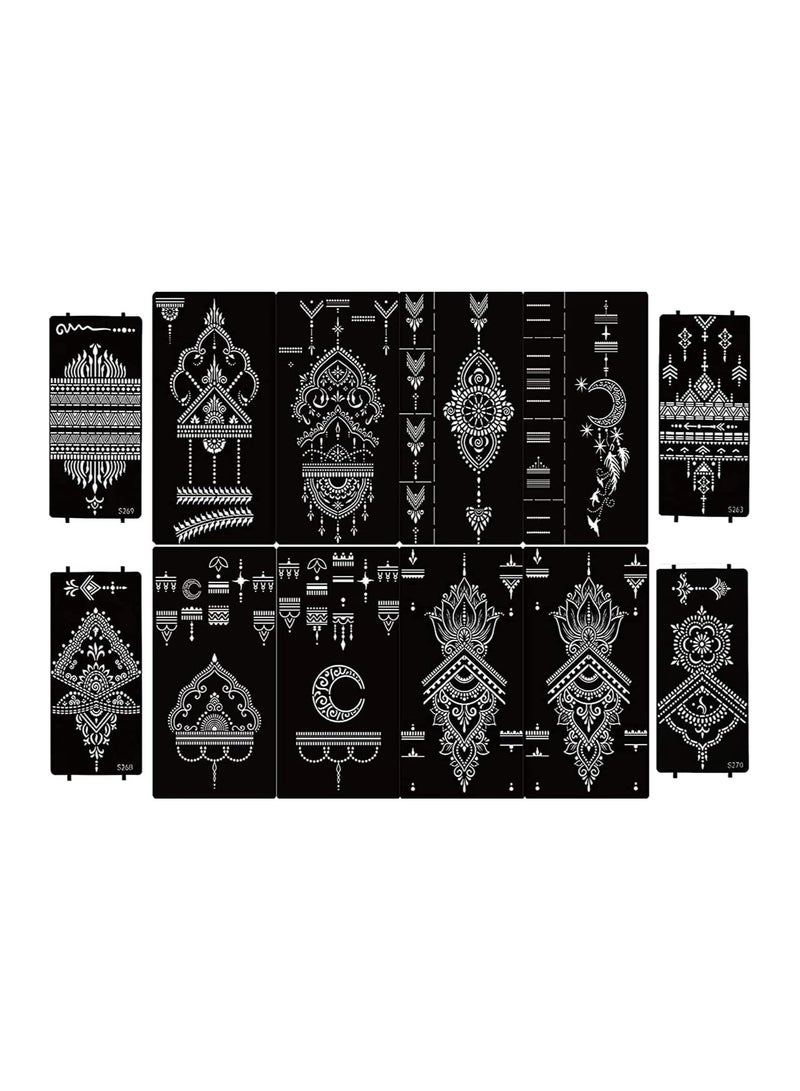 Bukela Tattoo Templates, Henna Tattoo Stencils, 12 Sheet Hand Temporary Tattoo Stickers, Self-Adhesive Reusable, Temporary Tattoos for Kids&Adults Body Art Template, Painting Stencils - Image 1