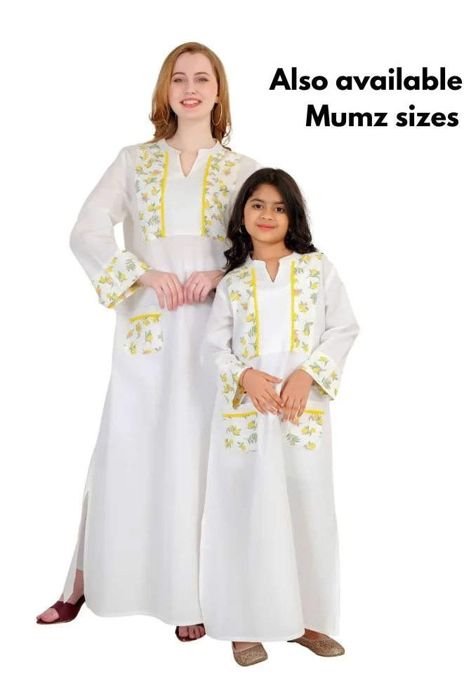Artemea  SOFT PREMIUM LINEN LOOK COTTON FABRIC WITH PRINTED YOKE ANDPOCKETS WITH LACE DETAILS for Women | Best Price UAE