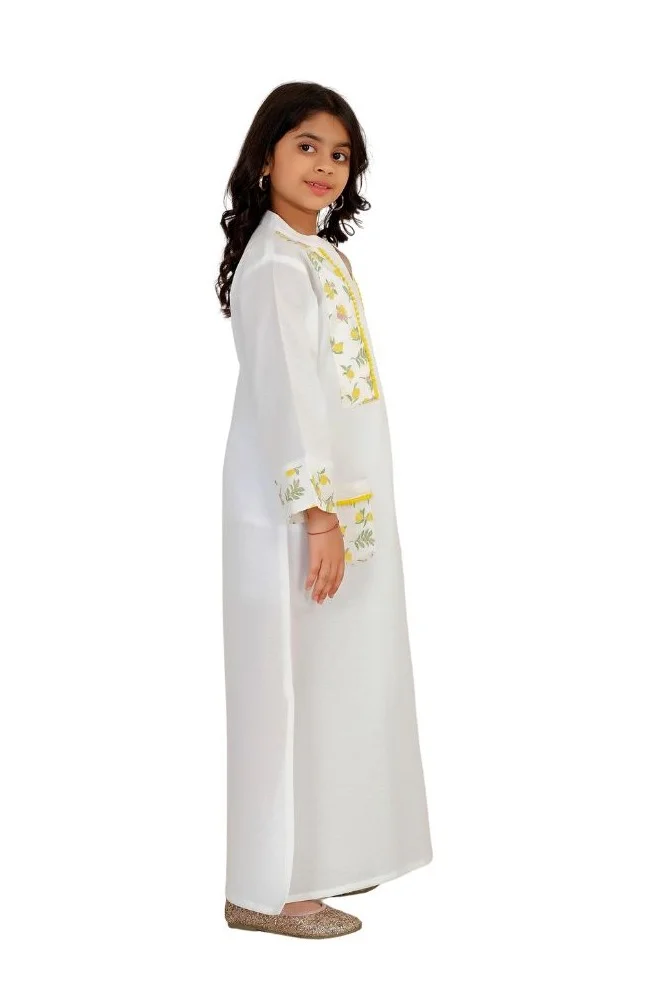 Artemea  SOFT PREMIUM LINEN LOOK COTTON FABRIC WITH PRINTED YOKE ANDPOCKETS WITH LACE DETAILS for Women | Best Price UAE