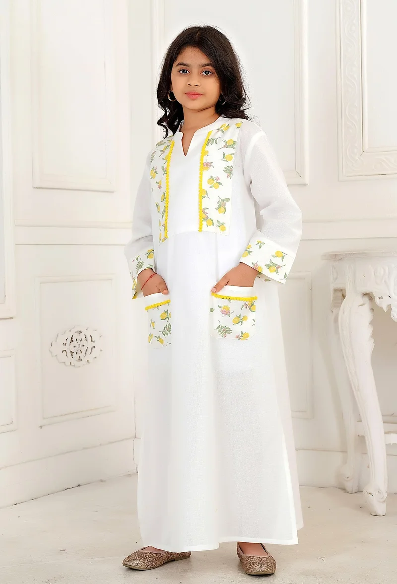 أرتيميا SOFT PREMIUM LINEN FABRIC WITH PRINTED YOKE AND POCKETS WITH LACE DETAILS