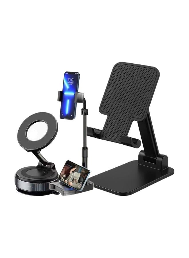 GO-DES Mobile phone holder stand for photography, broadcasting and monitoring. It holds two devices at the same time and features a heavy base to prevent falls. The height reaches 30 cm. & Mobile Phone Stand, Desktop Live Streaming Tablet, Bedside Stand, Lifting And Folding Multifunctional Universal Support Frame & 360 ° Rotating Car Magnetic Phone Holder, Electric Vacuum Magnetic Suction Cup Car Phone Holder, Magnetic Phone Holder for Car/Gym/Mirror/Smooth Surface, Compatible with Magsafe iPhone and AndroidBundle - Image 1