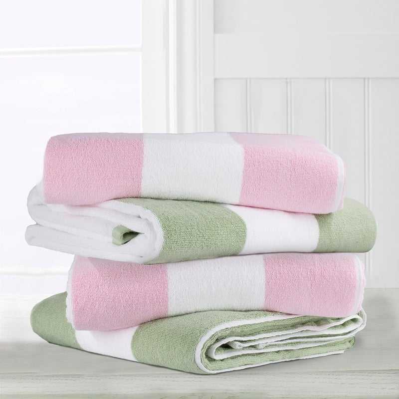 CLOWOOD Plush Oversized Beach Towel - Cotton 40 x 70 Inch Large Thick Pink Striped Cabana Pool Swimming Towel - Image 5