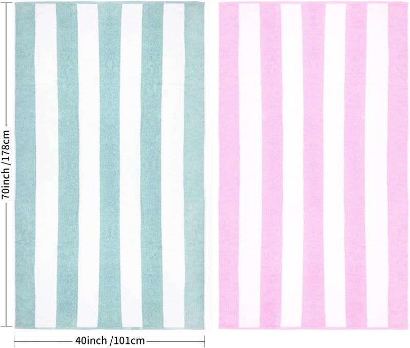 CLOWOOD Plush Oversized Beach Towel - Cotton 40 x 70 Inch Large Thick Pink Striped Cabana Pool Swimming Towel - Image 3