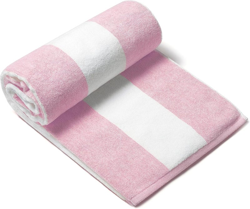 CLOWOOD Plush Oversized Beach Towel - Cotton 40 x 70 Inch Large Thick Pink Striped Cabana Pool Swimming Towel - Image 1