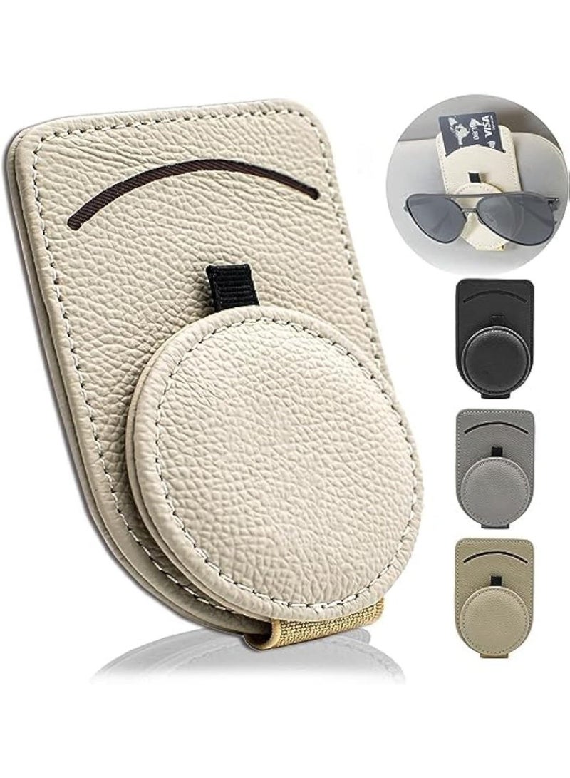 Cazadora Leather Sunglass Holder for Car Visor — Magnetic Sunglasses Case & Card Pocket — Premium Beige Leather Car Accessory to Secure & Organize Your Shades on the Road — Magnet-Adsorbed Design for Safe Hold During Bumpy Rides — Slim, Stylish Visor Clip with Card/Receipt Slot — Easy One-Hand Access, Protects Lenses from Scratches, Fits Most Sunglasses & Eyewear, Lightweight 0.05 kg — Simple Install, Universal Fit for Cars, SUVs & Trucks — Perfect Gift for Drivers, Ride-Share & Daily Commuters — Enhance Interior Style & Functionality for KSA Drivers. - Image 1