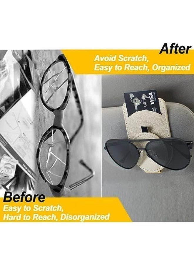 Cazadora Leather Sunglass Holder for Car Visor — Magnetic Sunglasses Case & Card Pocket — Premium Beige Leather Car Accessory to Secure & Organize Your Shades on the Road — Magnet-Adsorbed Design for Safe Hold During Bumpy Rides — Slim, Stylish Visor Clip with Card/Receipt Slot — Easy One-Hand Access, Protects Lenses from Scratches, Fits Most Sunglasses & Eyewear, Lightweight 0.05 kg — Simple Install, Universal Fit for Cars, SUVs & Trucks — Perfect Gift for Drivers, Ride-Share & Daily Commuters — Enhance Interior Style & Functionality for KSA Drivers. - Image 2