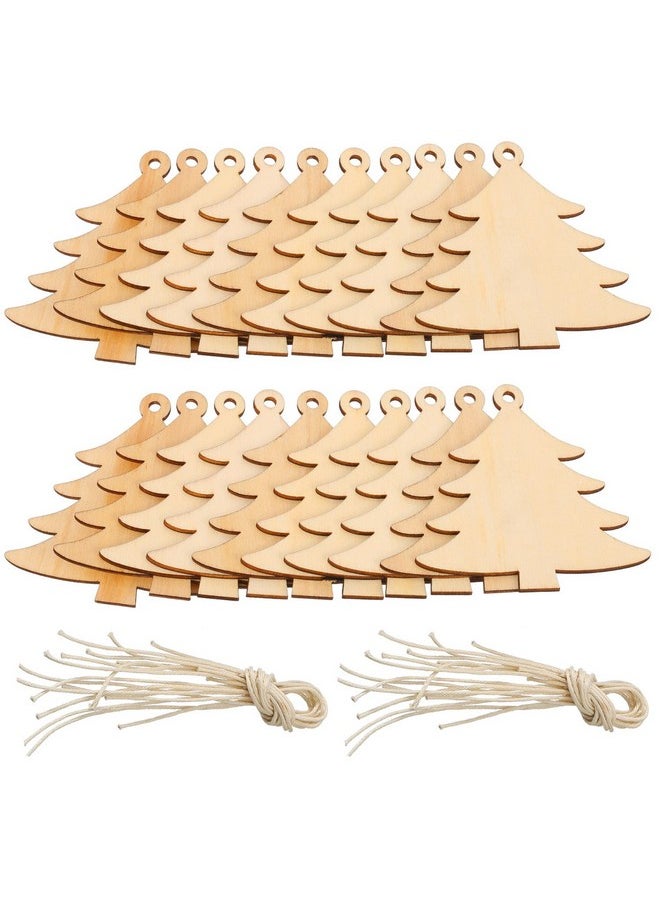 Pangda 20 Packs Wooden Christmas Tree Cutouts Embellishments Hanging Ornaments With 20 Packs Strings For Wedding, Craft, Christmas Decoration  - Image 1