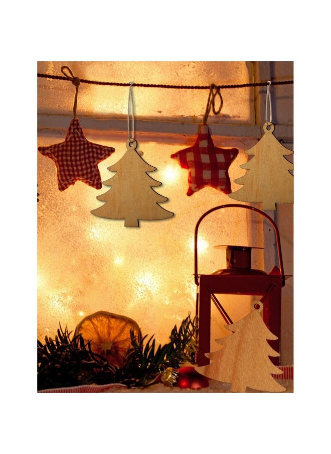 Pangda 20 Packs Wooden Christmas Tree Cutouts Embellishments Hanging Ornaments With 20 Packs Strings For Wedding, Craft, Christmas Decoration  - Image 2