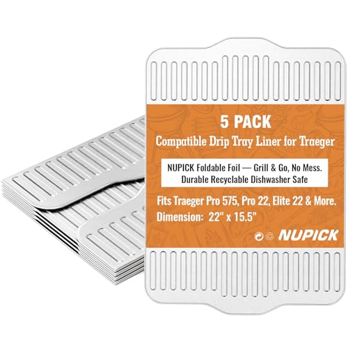 NUPICK BAC507 Grill Drip Tray Liners for Traeger Pro 575, Pro 22 and Elite 22, Grill Accessories for Traeger, Aluminum Disposable Drip Trays,Heat-Resistant Grill Accessory, 22in x 15.5in, 5 Pack - Image 1