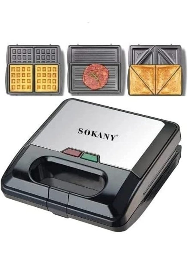 سوكاني صانعة الساندويتشات 3 في 1، فضية، 750 واط، KJ-303 - Image 1