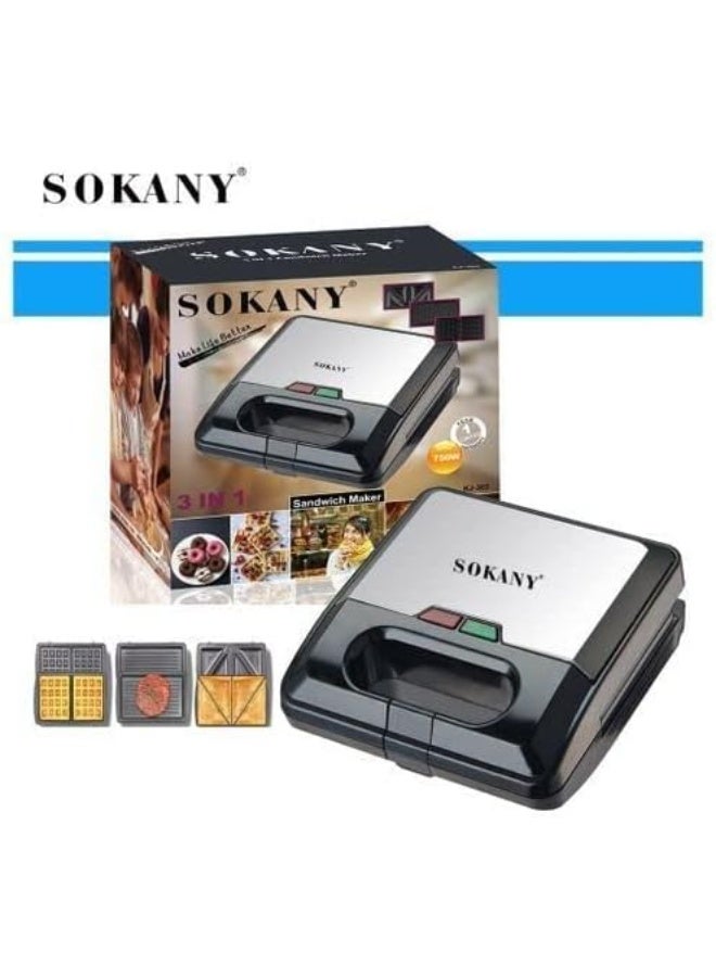 سوكاني صانعة الساندويتشات 3 في 1، فضية، 750 واط، KJ-303 - Image 3