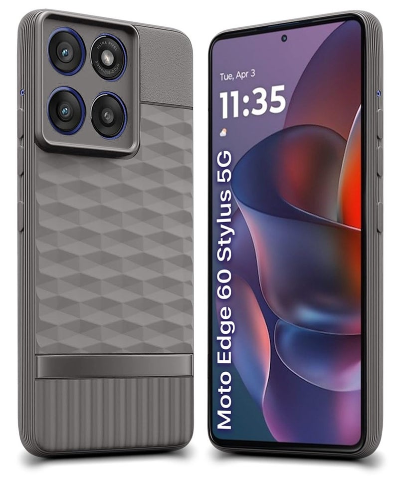 WOW IMAGINE Back Cover for Moto Edge 60 Stylus 5G with Hexa Cube Design | Ultra Slim Soft Rubberised Case | Inner Velvet Fabric | Matte Silicone Flexible Mobile Case | Camera Protection - Grey - Image 1