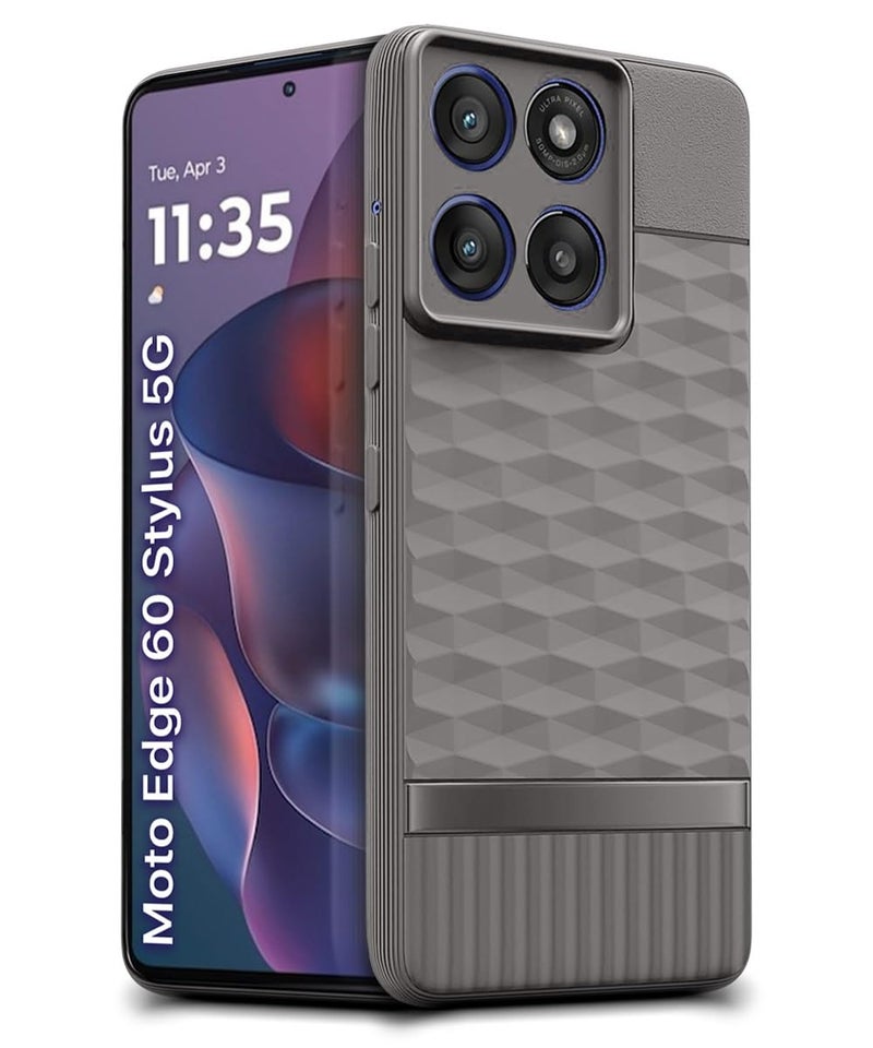 WOW IMAGINE Back Cover for Moto Edge 60 Stylus 5G with Hexa Cube Design | Ultra Slim Soft Rubberised Case | Inner Velvet Fabric | Matte Silicone Flexible Mobile Case | Camera Protection - Grey - Image 2