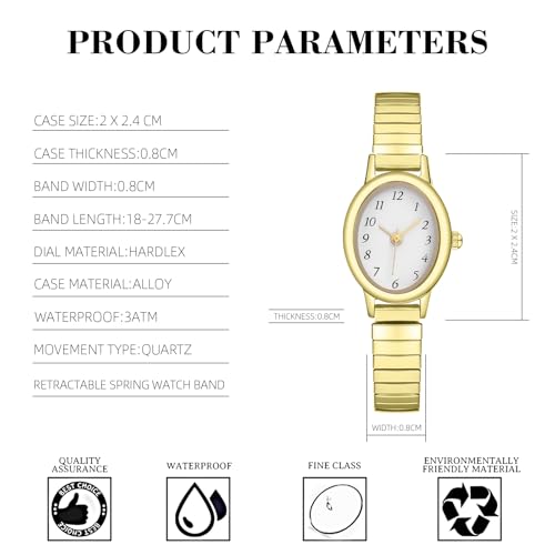 IBSO Easy Read Ladies Quartz Wrist Watch, Small Analog Gold Watch for Women with Oval Case, Water Resistant (CDEWA GD) - Image 5