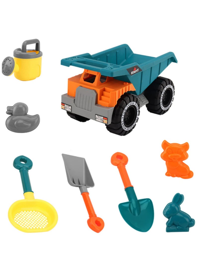 8PCS مجموعة ألعاب شاطئ للأطفال مع أدوات اللعب بالرمال والماء، تشمل مركبات بناء، دلاء، مجارف وحقيبة شبكية. ألعاب شاطئ متينة للصيف كهدية للأولاد والبنات للمتعة في الهواء الطلق. - Image 1