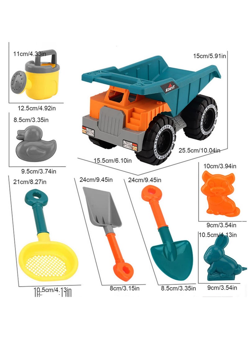 8PCS مجموعة ألعاب شاطئ للأطفال مع أدوات اللعب بالرمال والماء، تشمل مركبات بناء، دلاء، مجارف وحقيبة شبكية. ألعاب شاطئ متينة للصيف كهدية للأولاد والبنات للمتعة في الهواء الطلق. - Image 2