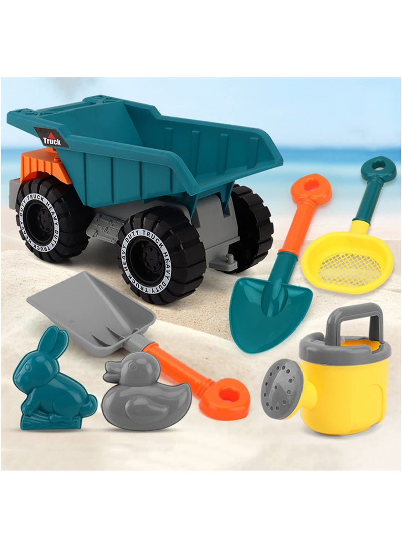 8PCS مجموعة ألعاب شاطئ للأطفال مع أدوات اللعب بالرمال والماء، تشمل مركبات بناء، دلاء، مجارف وحقيبة شبكية. ألعاب شاطئ متينة للصيف كهدية للأولاد والبنات للمتعة في الهواء الطلق. - Image 4