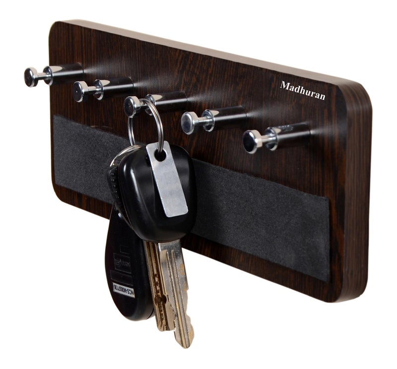 Madhuran MDF Wood Wall Hanging Small Key Holders Racks Stand 5 Hooks (Matte, Wenge) / Home Office Antique Stylish Multiple Organizer Unique Aesthetic Craft Wooden Tray - Image 2