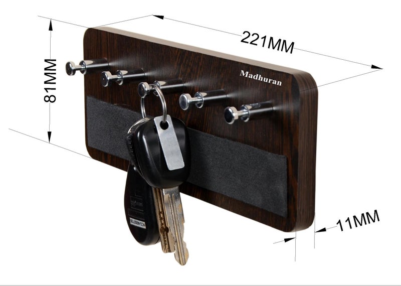 Madhuran MDF Wood Wall Hanging Small Key Holders Racks Stand 5 Hooks (Matte, Wenge) / Home Office Antique Stylish Multiple Organizer Unique Aesthetic Craft Wooden Tray - Image 3