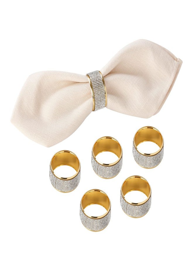 Joyindecor Crystal Napkin Rings Set of 6 - Round Diamond Metal Napkin Ring Holders for Home Family Gathering Dinner Table and Party Wedding Holidays Banquet Bridal Shower (Gold) - Image 1