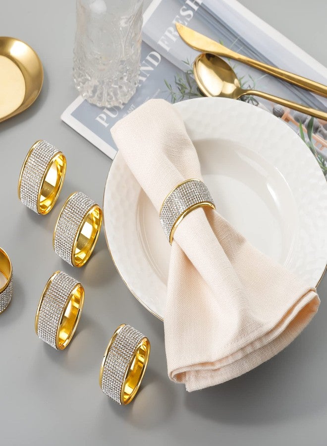 Joyindecor Crystal Napkin Rings Set of 6 - Round Diamond Metal Napkin Ring Holders for Home Family Gathering Dinner Table and Party Wedding Holidays Banquet Bridal Shower (Gold) - Image 3