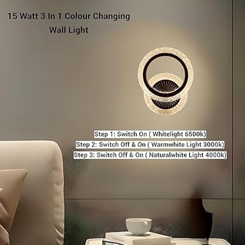 WHITERAY Modern Inbuilt LED Wall Light with Elegant Acrylic Crystal Rings Energy Efficient Lighting Fixture Decorative Indoor Wall Lamp for Living Room, Bedroom, Hallway, Staircase, Muesum - Image 2