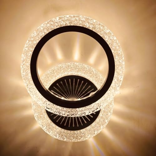 WHITERAY Modern Inbuilt LED Wall Light with Elegant Acrylic Crystal Rings Energy Efficient Lighting Fixture Decorative Indoor Wall Lamp for Living Room, Bedroom, Hallway, Staircase, Muesum - Image 1