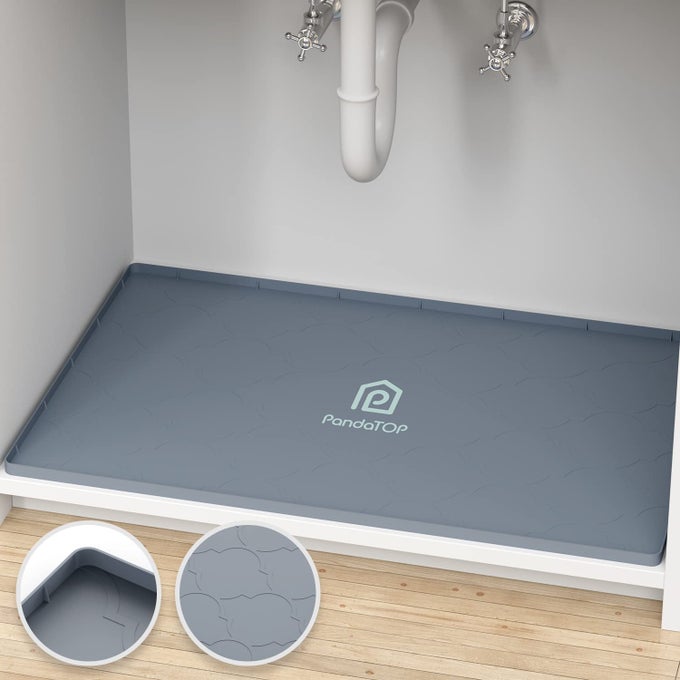 UNDER SINK MAT 28 X 19 SILICONE KITCHEN CABINET TRAY WATERPROOF FLEXIBLE UNDER SINK LINER FOR KITCHEN BATHROOM AND LAUNDRY ROOM
