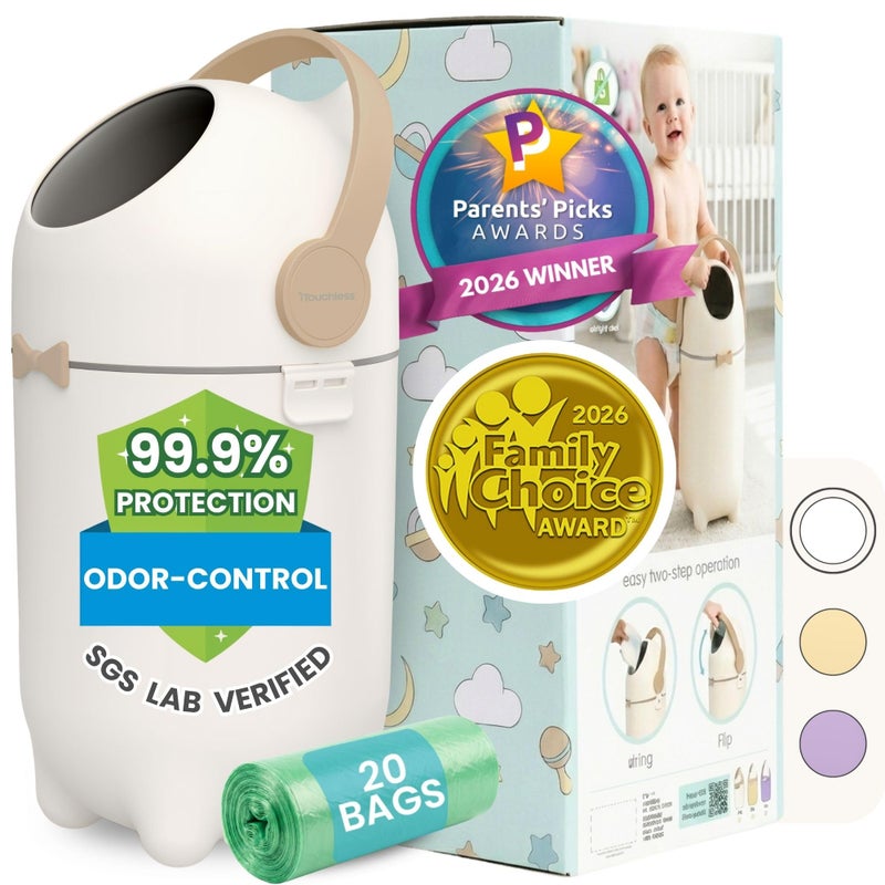 iTouchless OdorLocking Diaper Pail 2026 AwardWinning Ag Silver Ion Nursery Bin Fits Any Bag No Refills Needed Includes 20 LeakProof Bags Hold 300 Diapers Boho White Baby Registry Gift - Image 2