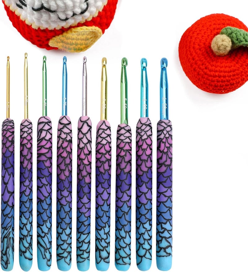 كلاراكو مجموعة إبر كروشيه، 9/12 قطعة، إبر كروشيه ألومنيوم متعددة الألوان للكروشيه والحياكة، مقاس 2.25-6.5/8 مم، مقاس 2.25-6.5 مم، تصميم حورية البحر - Image 5