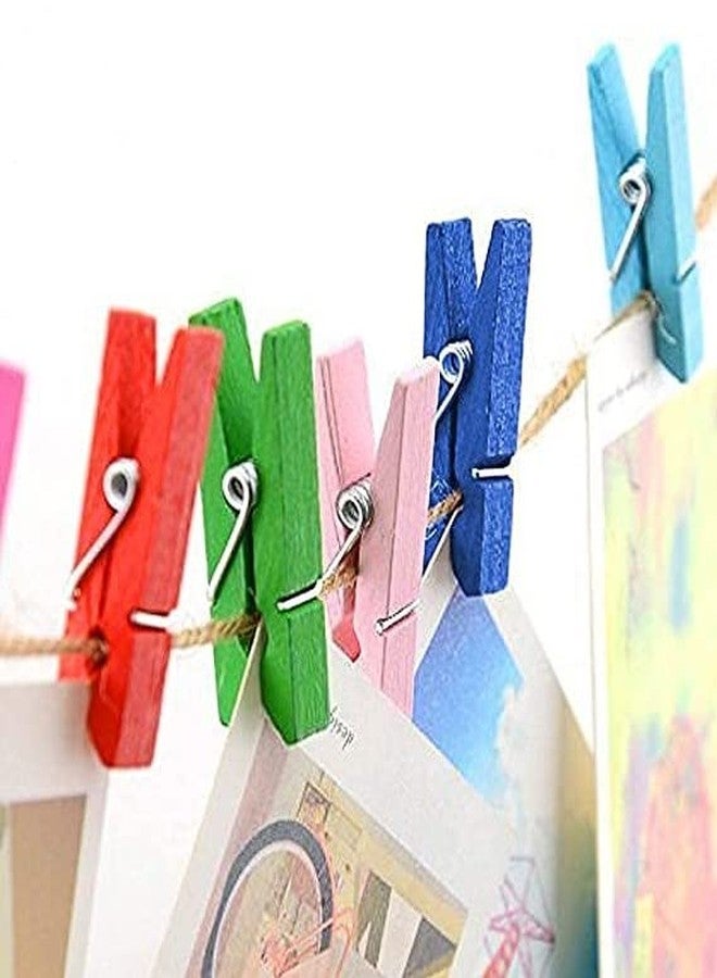 ArtBee Colorful Wooden Clips, Mini Photo Paper Peg Graft Clips 1" Clothespins 10 Colors (100)