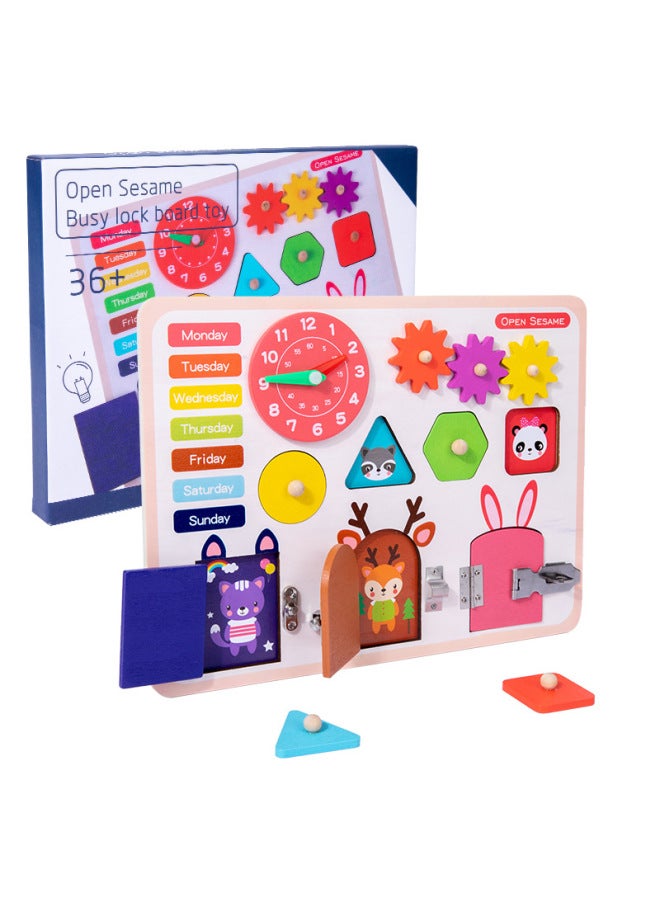 Wooden Children's Early Education Wisdom Busy Board Montessori Teaching Aids Children's Educational Unlocking Toys Multifunctional Busy Board-Color:Smart Busy Board  - Image 1