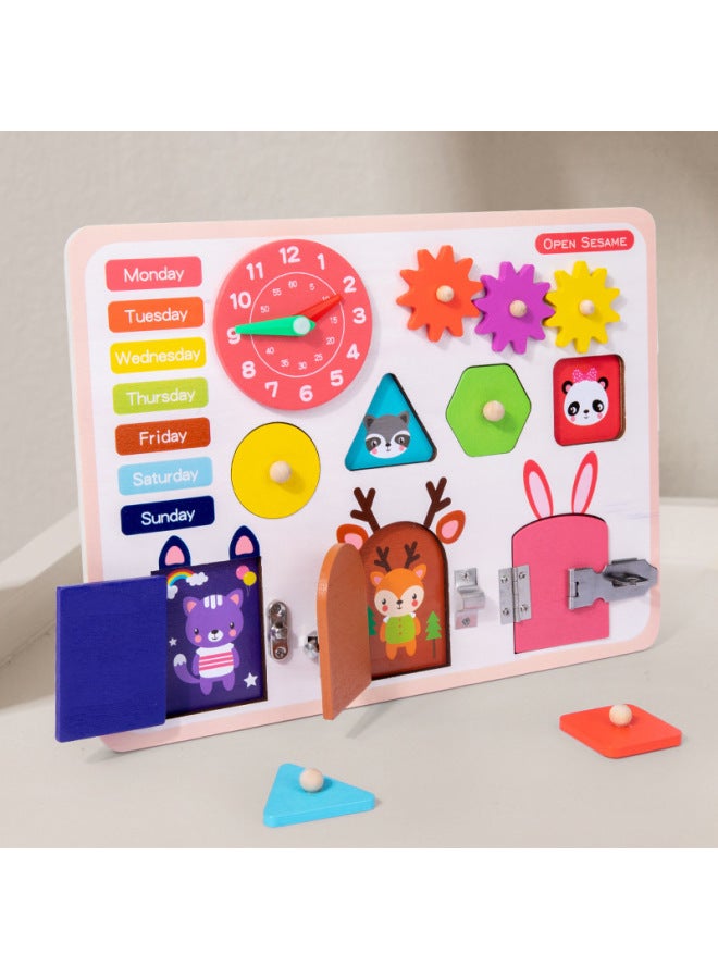 Wooden Children's Early Education Wisdom Busy Board Montessori Teaching Aids Children's Educational Unlocking Toys Multifunctional Busy Board-Color:Smart Busy Board  - Image 5