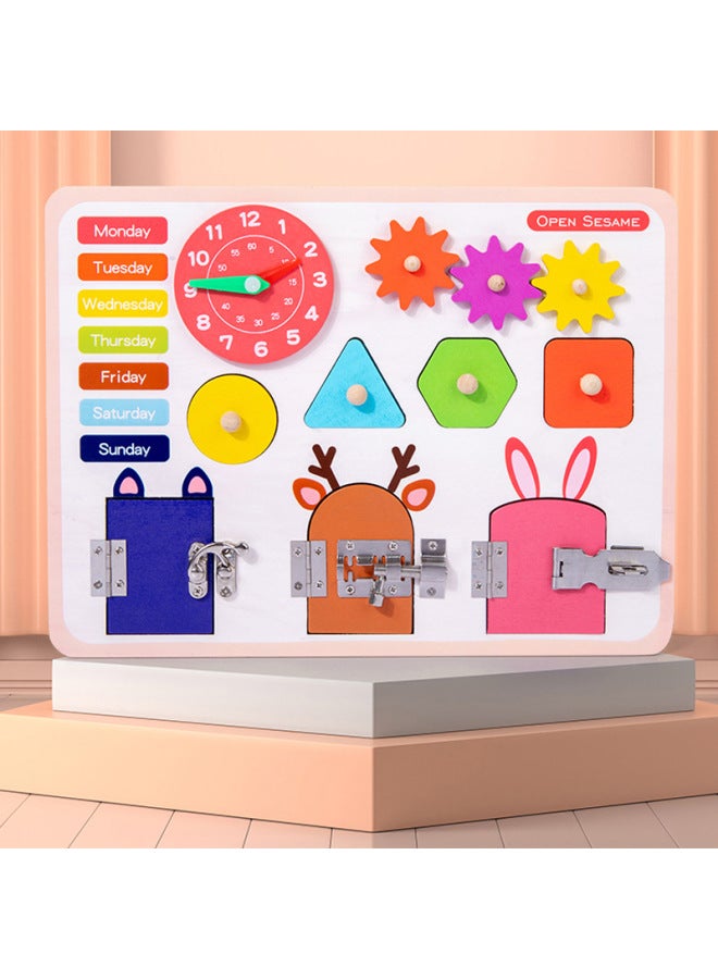 Wooden Children's Early Education Wisdom Busy Board Montessori Teaching Aids Children's Educational Unlocking Toys Multifunctional Busy Board-Color:Smart Busy Board  - Image 3