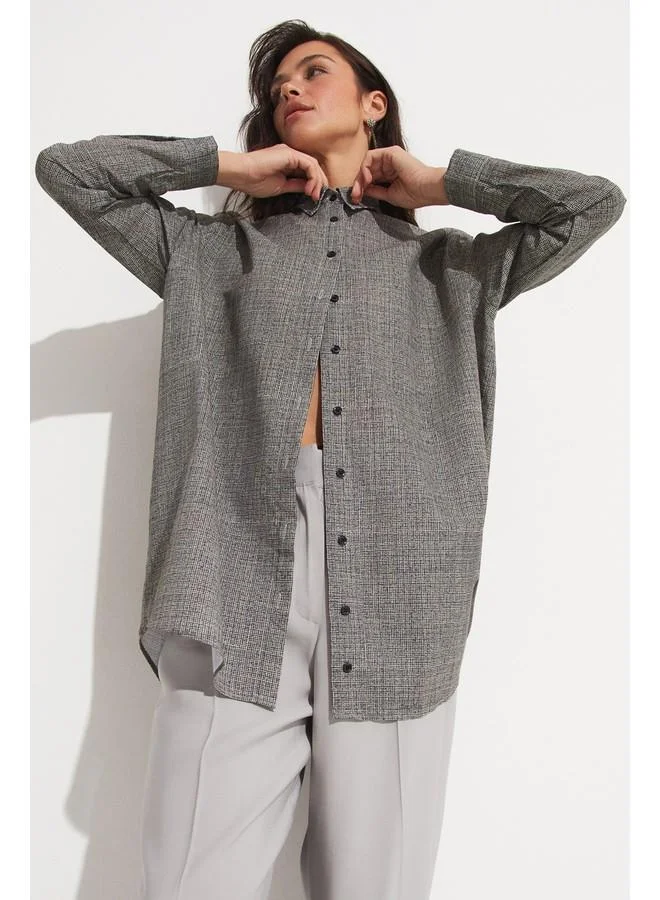 JUNE June Exclusive Patterned Cotton Shirt Beige