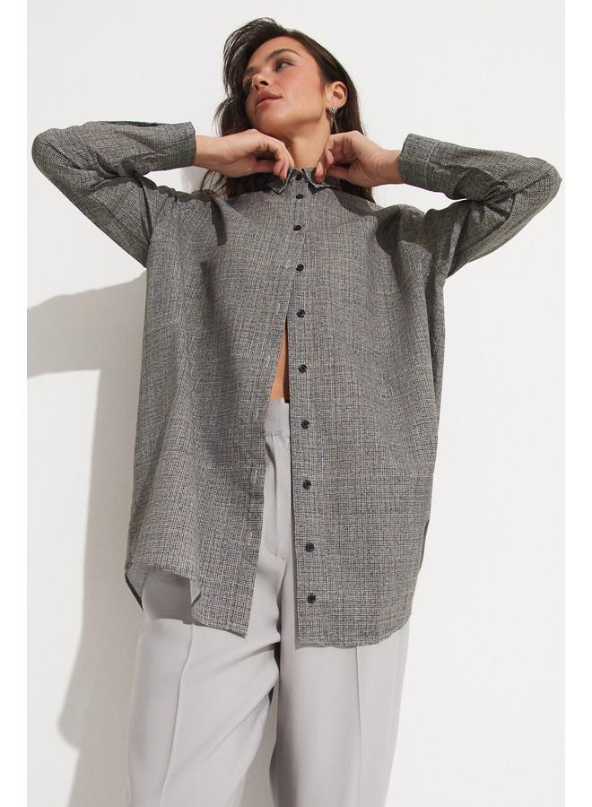 June Exclusive Patterned Cotton Shirt Beige - Image 3