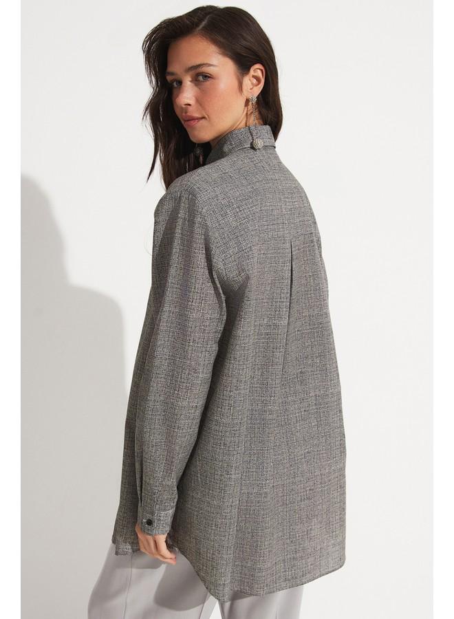 June Exclusive Patterned Cotton Shirt Beige - Image 4