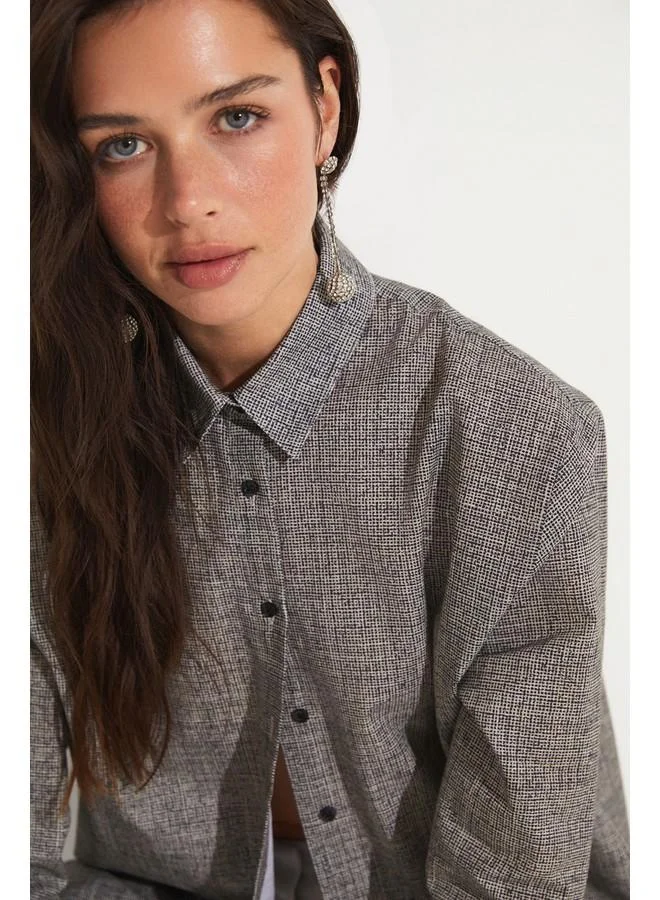 JUNE June Exclusive Patterned Cotton Shirt Beige