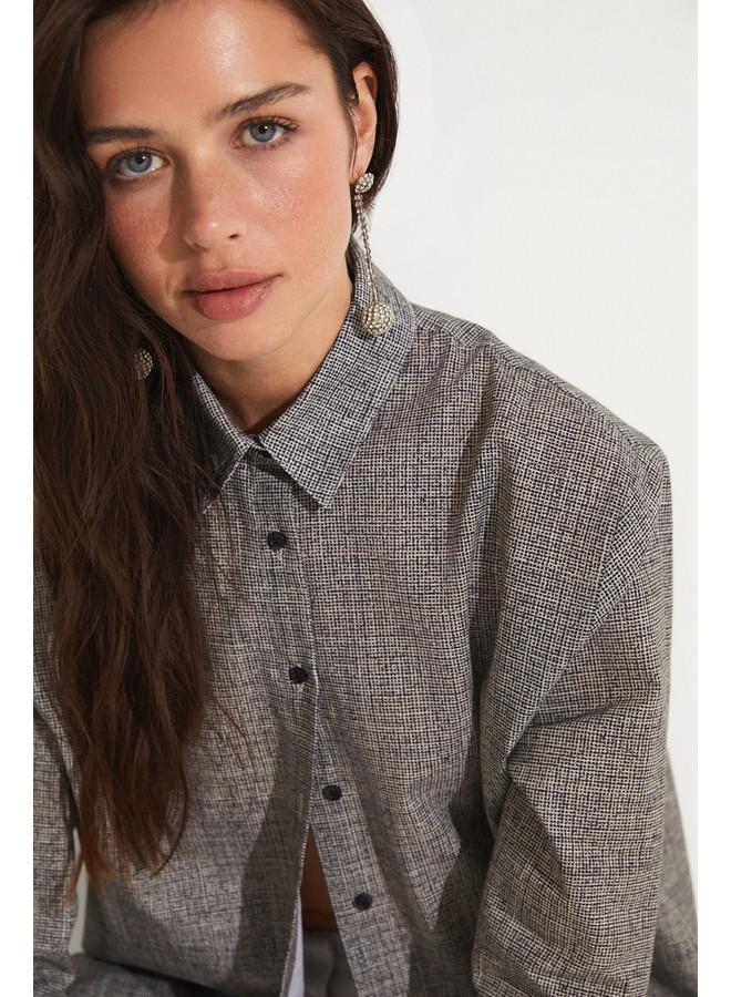 June Exclusive Patterned Cotton Shirt Beige - Image 5