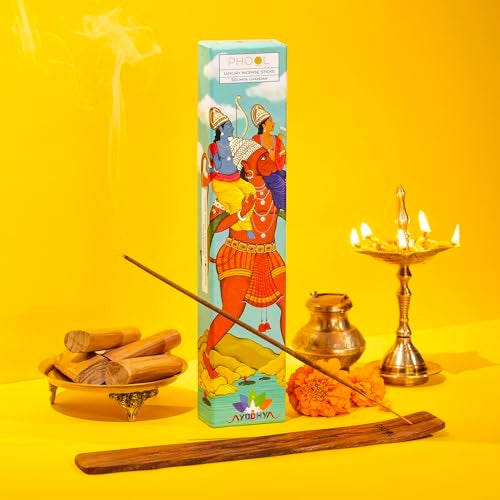 PHOOL LUXURY INCENSE فول لوكشري بخور أيودهيا بخور خشب الصندل (شاندان) عيدان البخور – 40 عود بخور طبيعي خالٍ من الفحم النباتي - Image 1